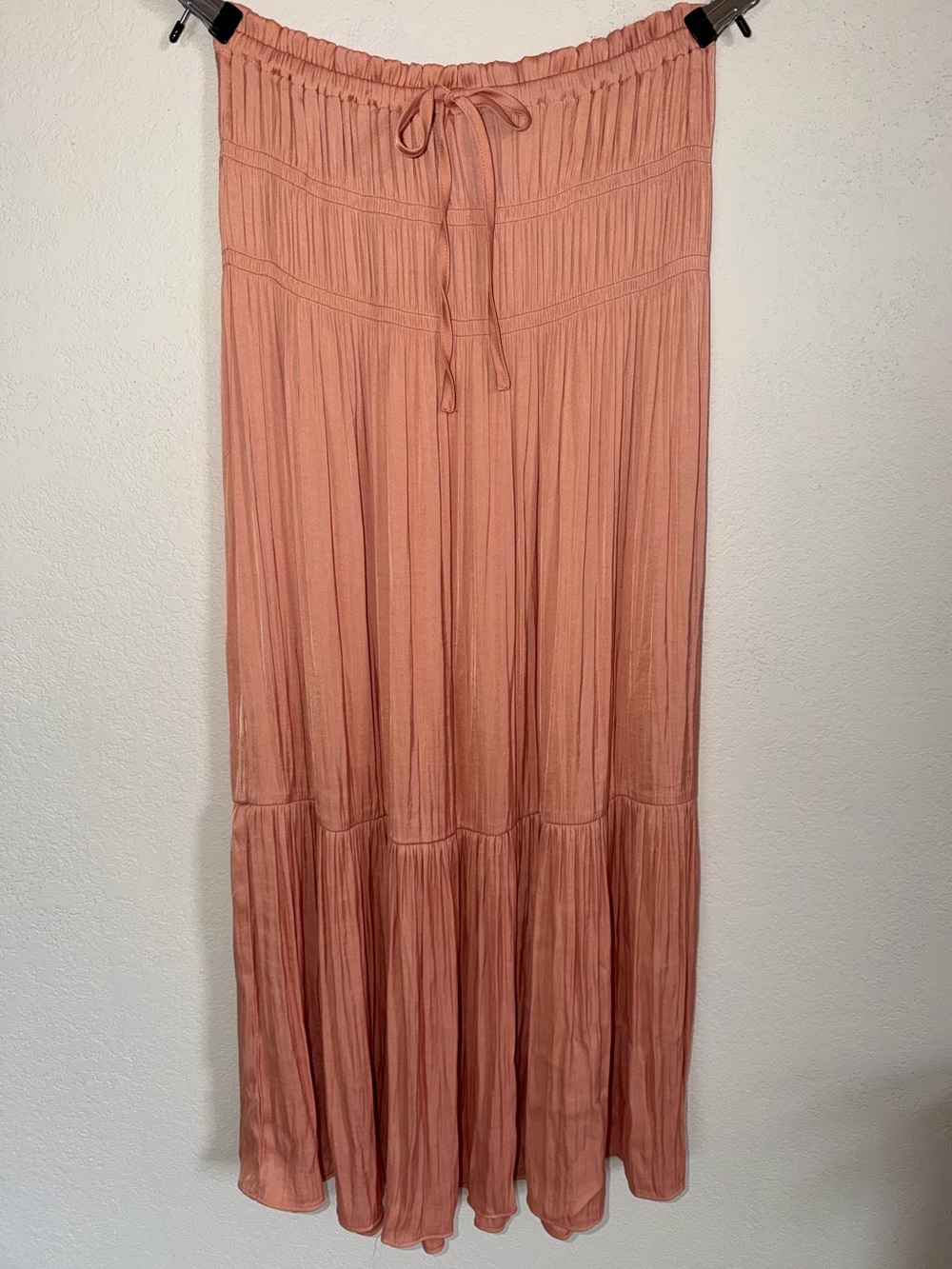 Satin Maxi Skirt in Rust Pink/Peach